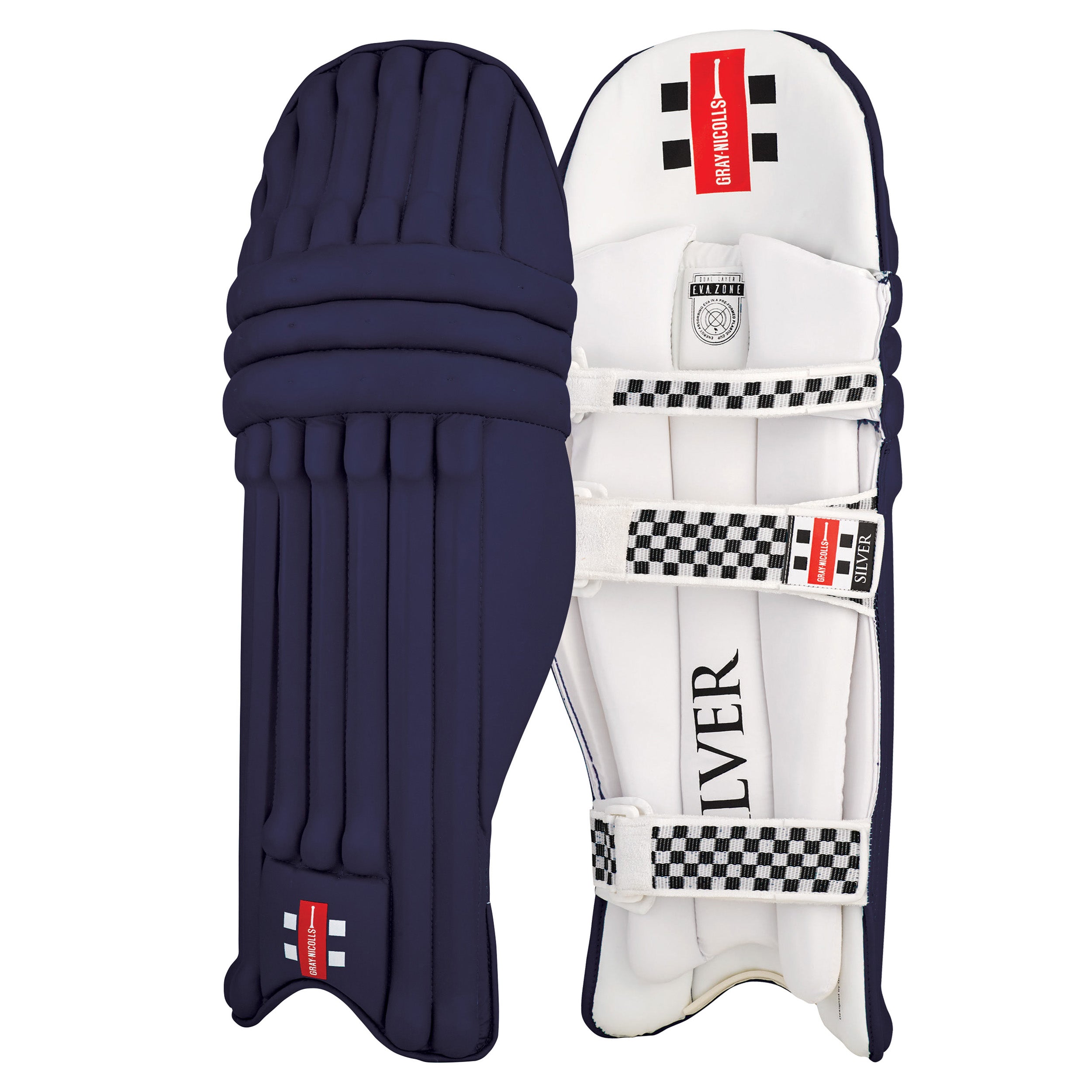 Gray Nicolls Silver Batting Legguard Navy - Small Adult