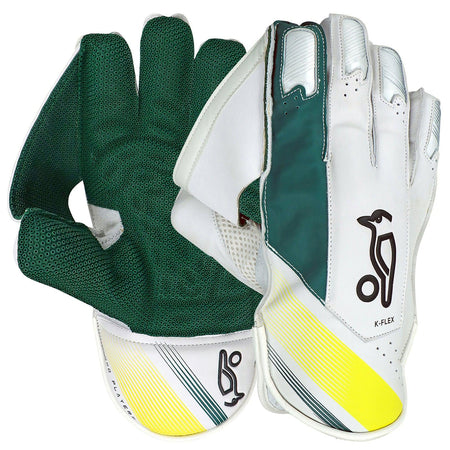 Kookaburra Pro Players White/Green/Yellow Keeping Gloves - Senior