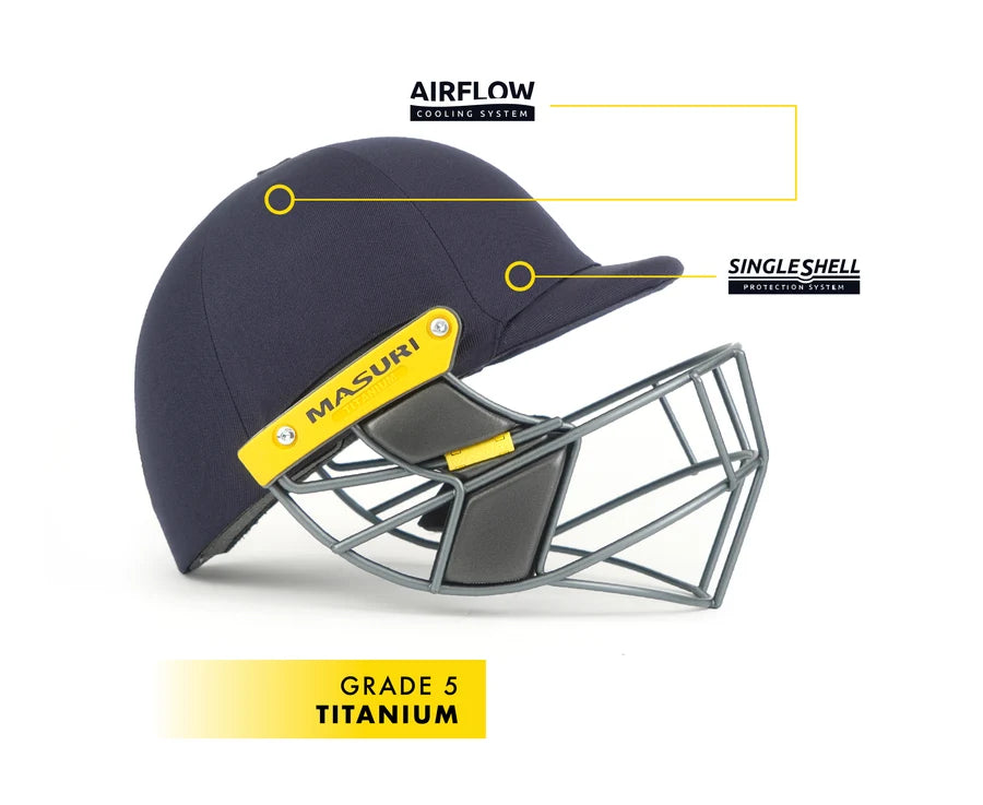 Masuri T Line Titanium Grille Cricket Helmet (With Neck Guard) - Junior Navy